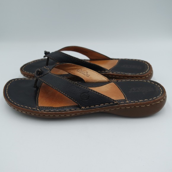 Born Handcrafted Footwear Shoes - BORN Women's Black Leather Handcrafted Flip Flop Thong Sandals Size 8